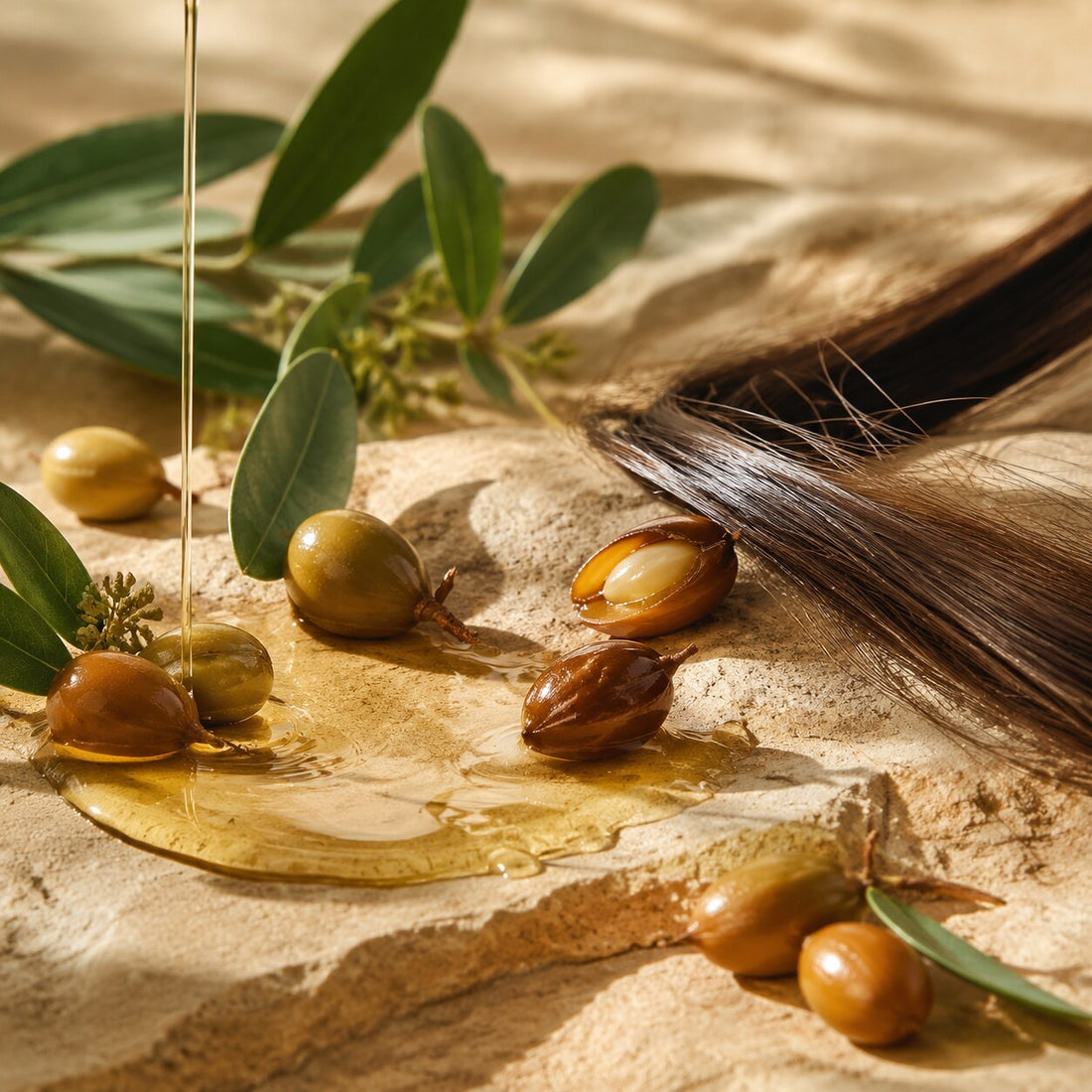 Aceite de jojoba: equilibrio ligero para piel y cabello: representación botánica y textura cosmética del activo