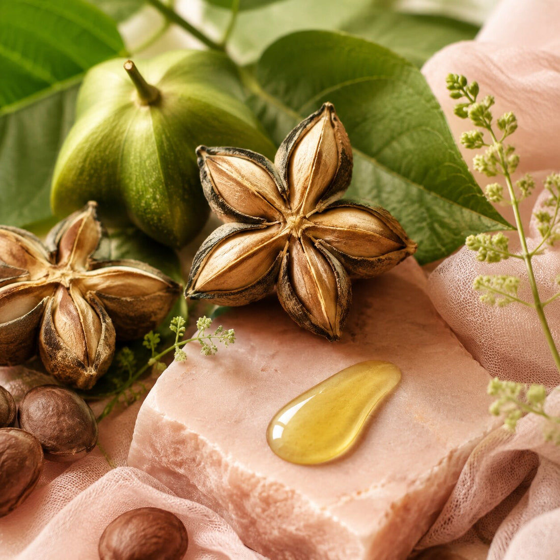 Aceite de sacha inchi: nutrición ligera para zonas delicadas: representación botánica y textura cosmética del activo