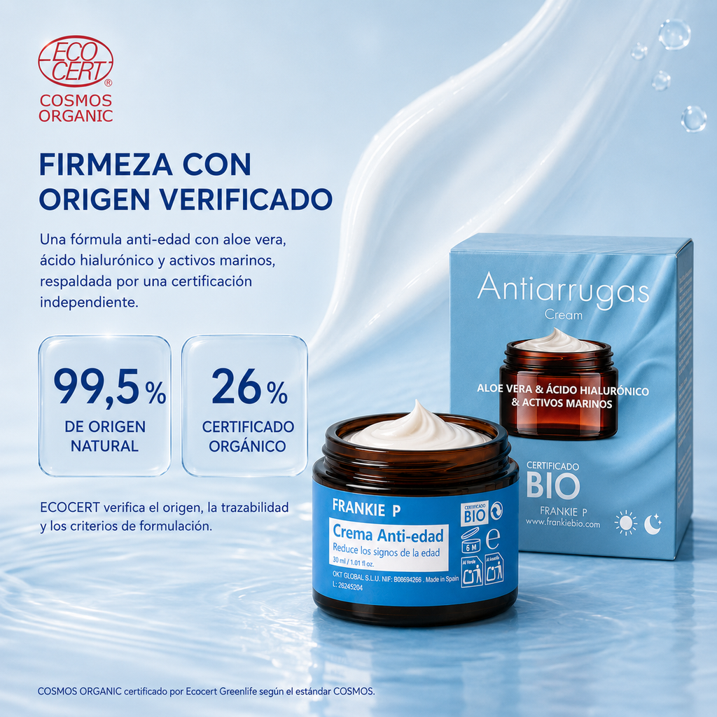 Crema Anti-Edad Frankie P con certificación ECOCERT COSMOS Organic