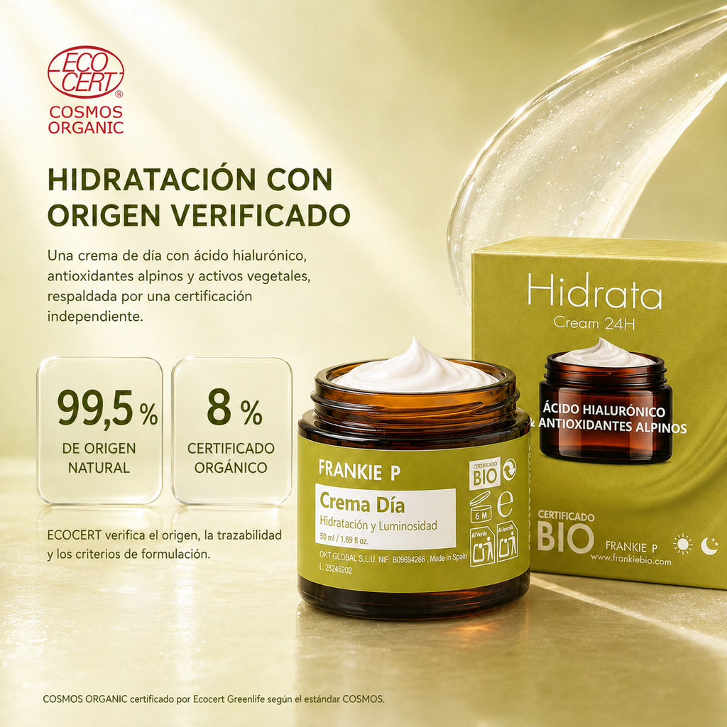 Crema Día Frankie P con certificación ECOCERT COSMOS Organic