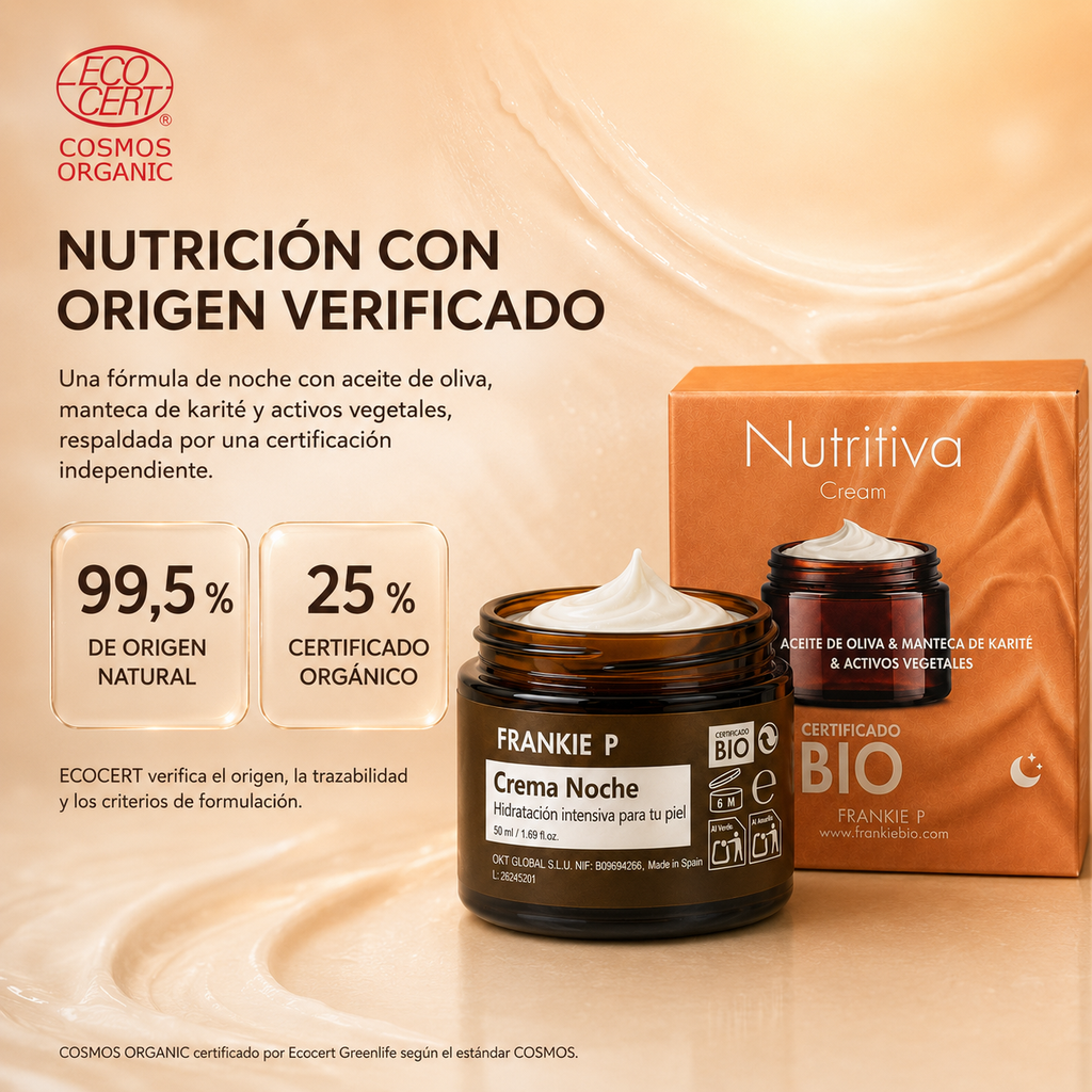 Crema Noche Frankie P con certificación ECOCERT COSMOS Organic