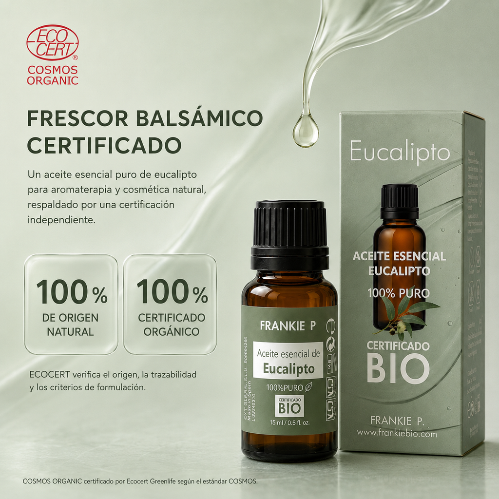 Aceite esencial de Eucalipto Frankie P con certificación ECOCERT COSMOS Organic