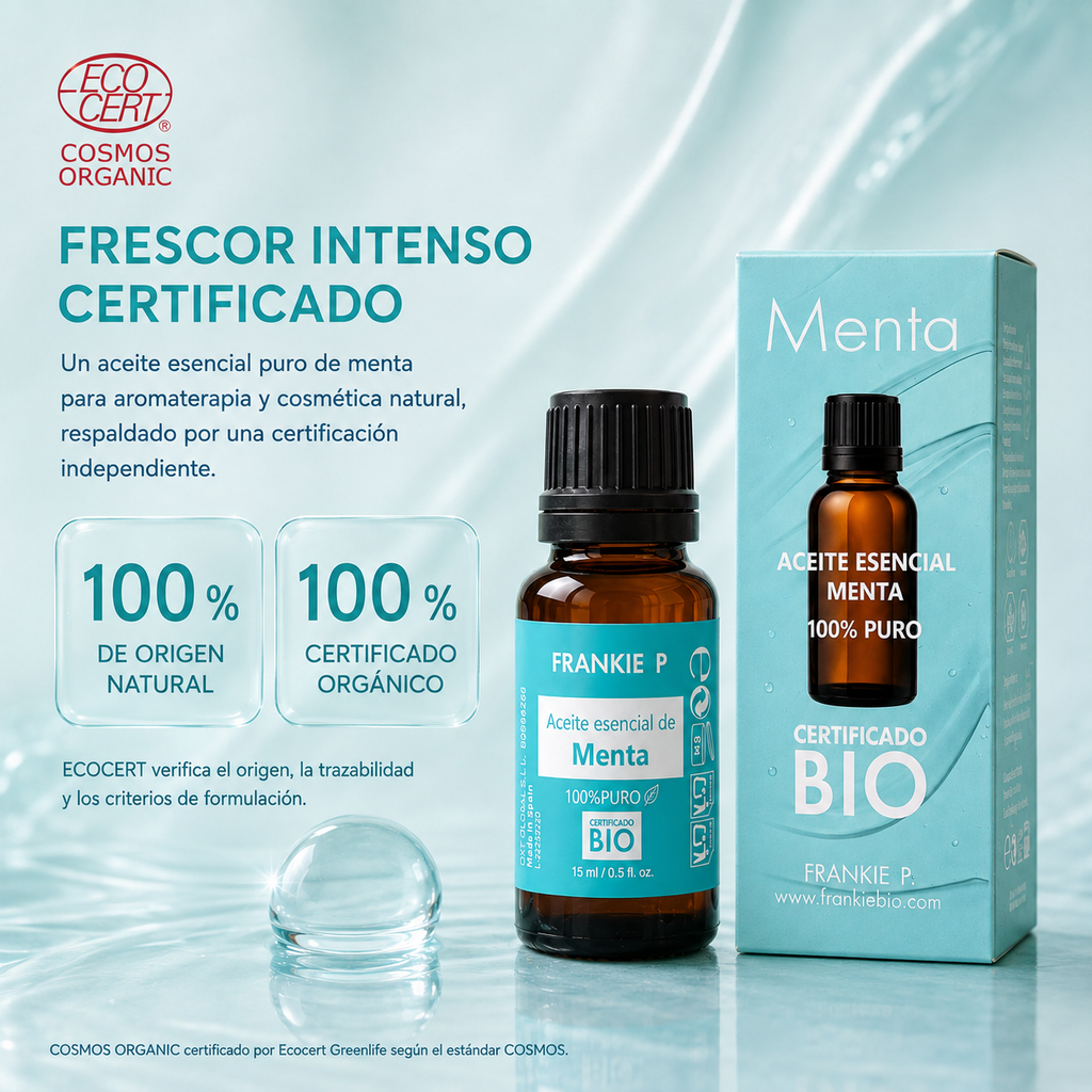 Aceite esencial de Menta Frankie P con certificación ECOCERT COSMOS Organic