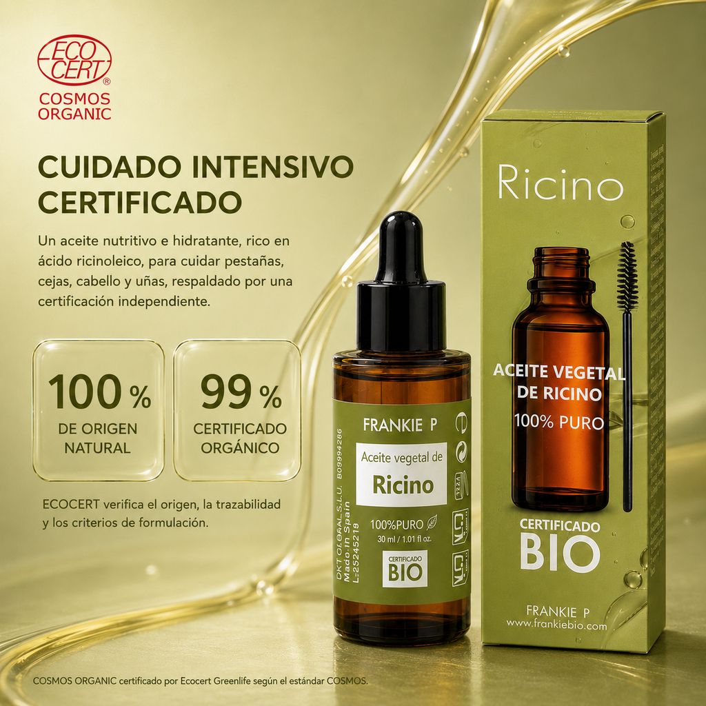 Aceite de Ricino Frankie P con certificación ECOCERT COSMOS Organic