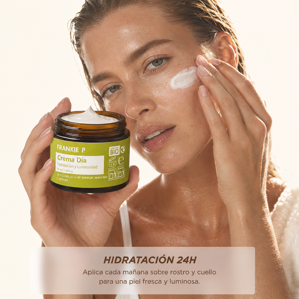 Crema Día BIO FRANKIE P 50 ml en uso por una mujer