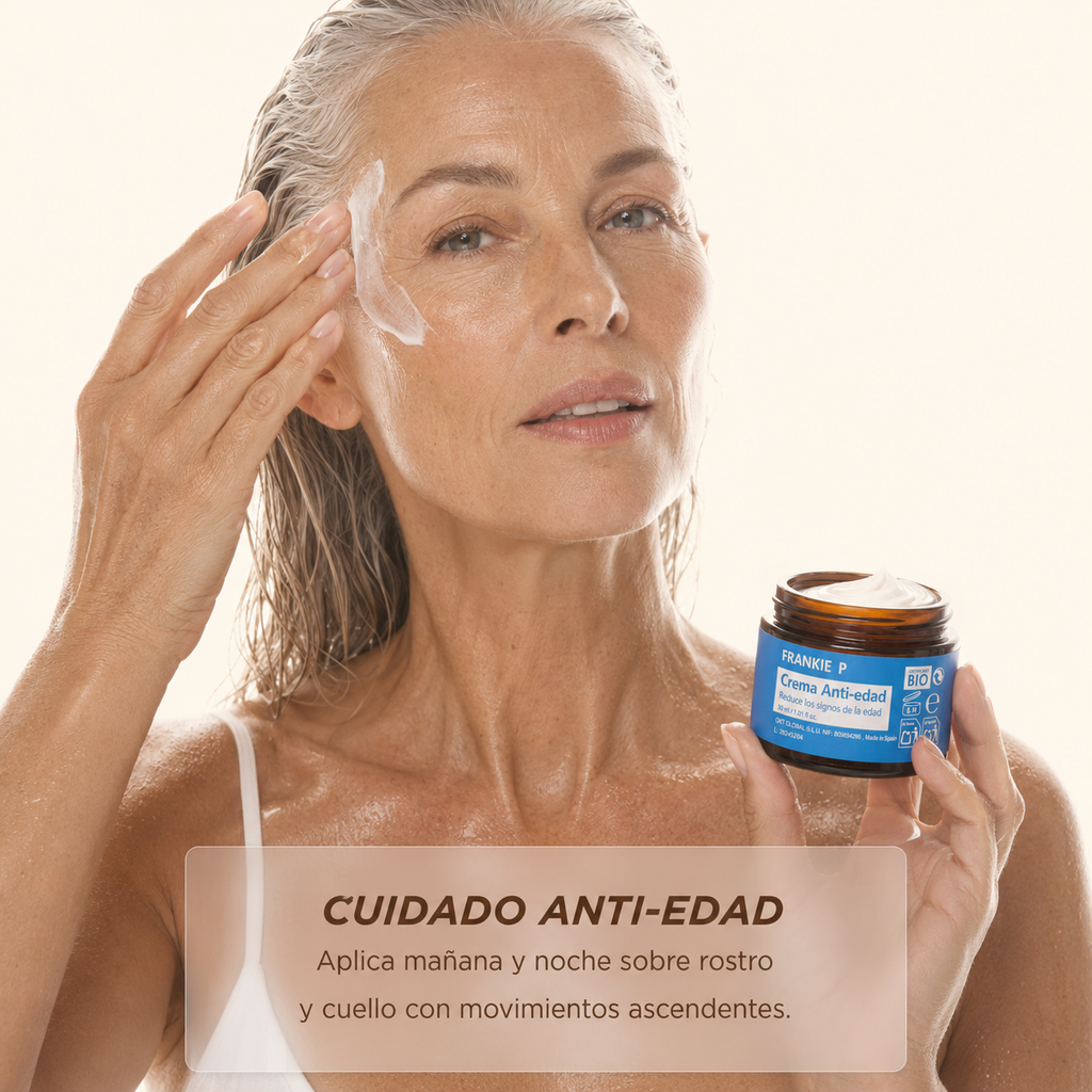 Crema Anti-Edad BIO FRANKIE P 30 ml en uso por una mujer
