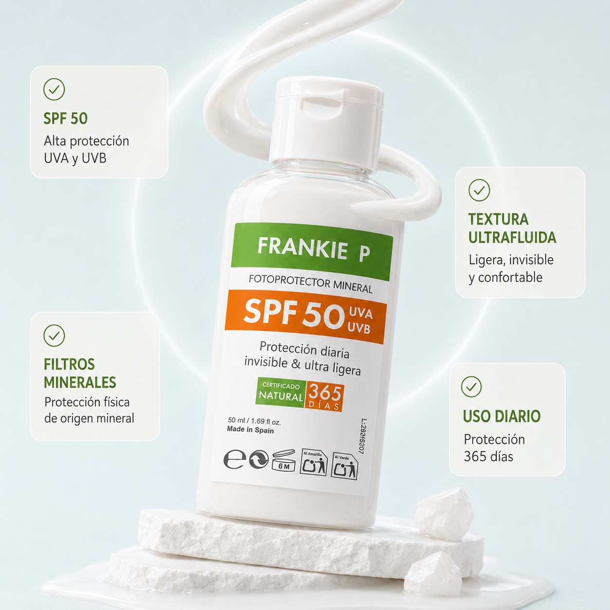 Fotoprotector Mineral SPF 50 FRANKIE P - protección diaria