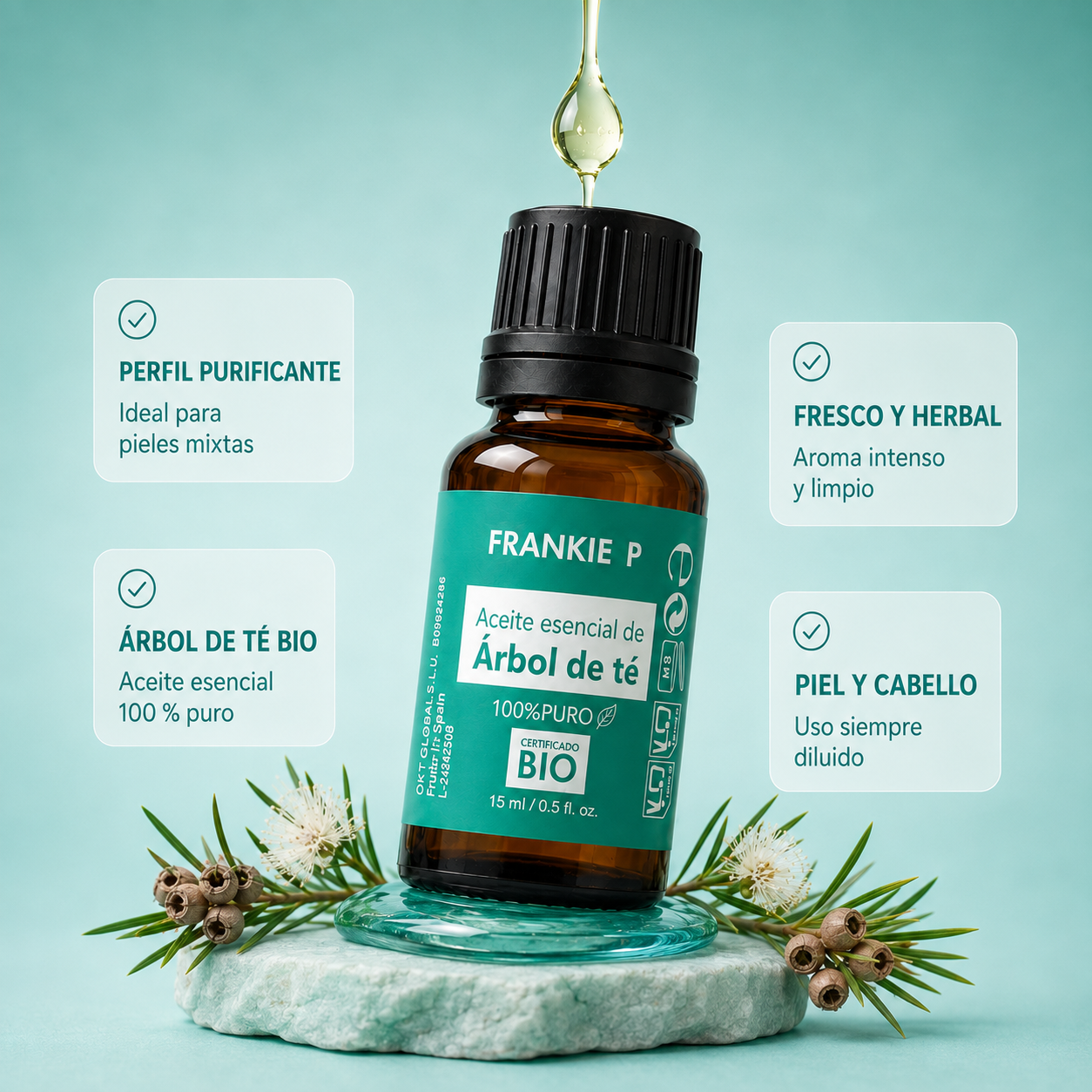 Aceite Esencial de Árbol de Té BIO FRANKIE P - beneficios y usos