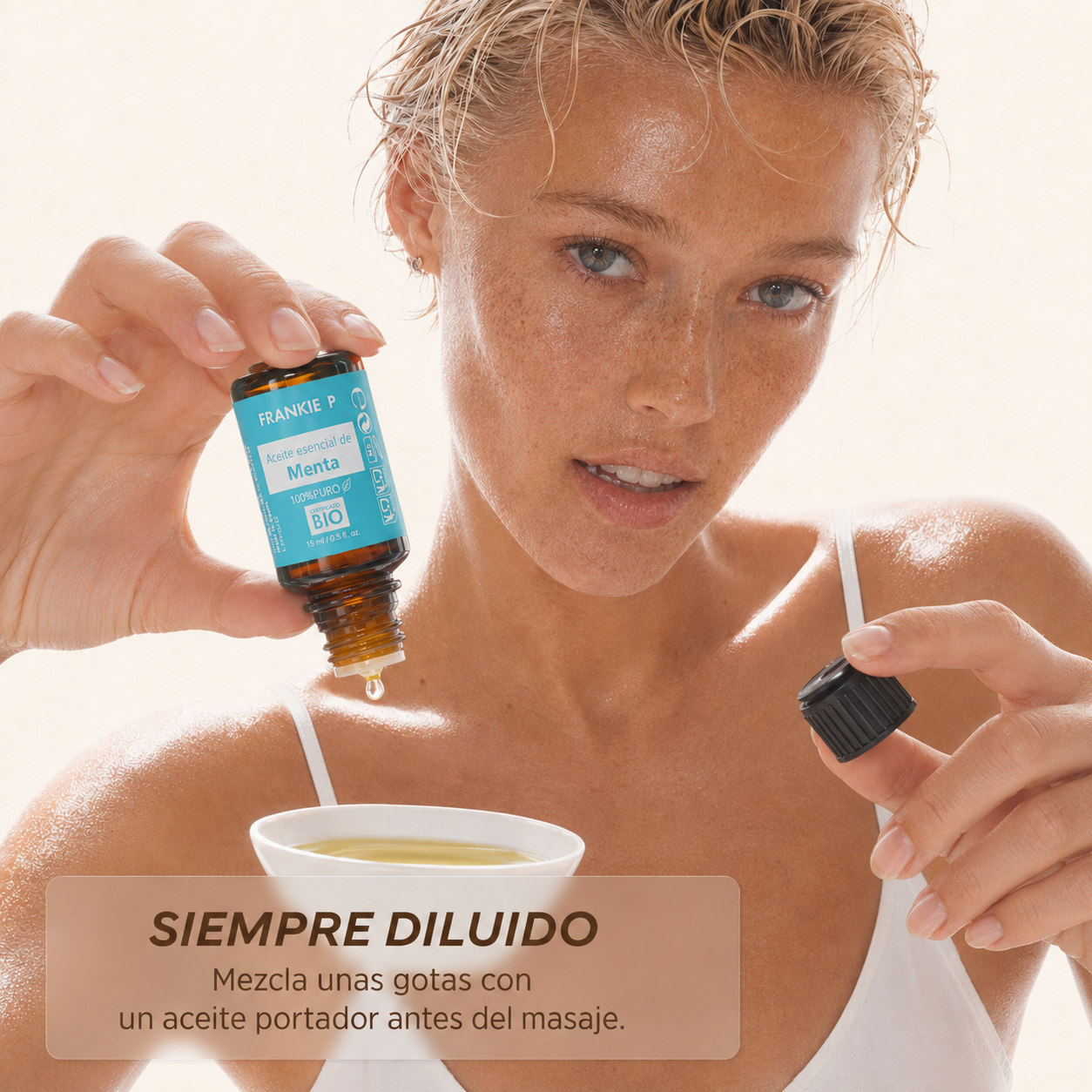 Aceite esencial de Menta Piperita BIO FRANKIE P 15 ml correctamente diluido