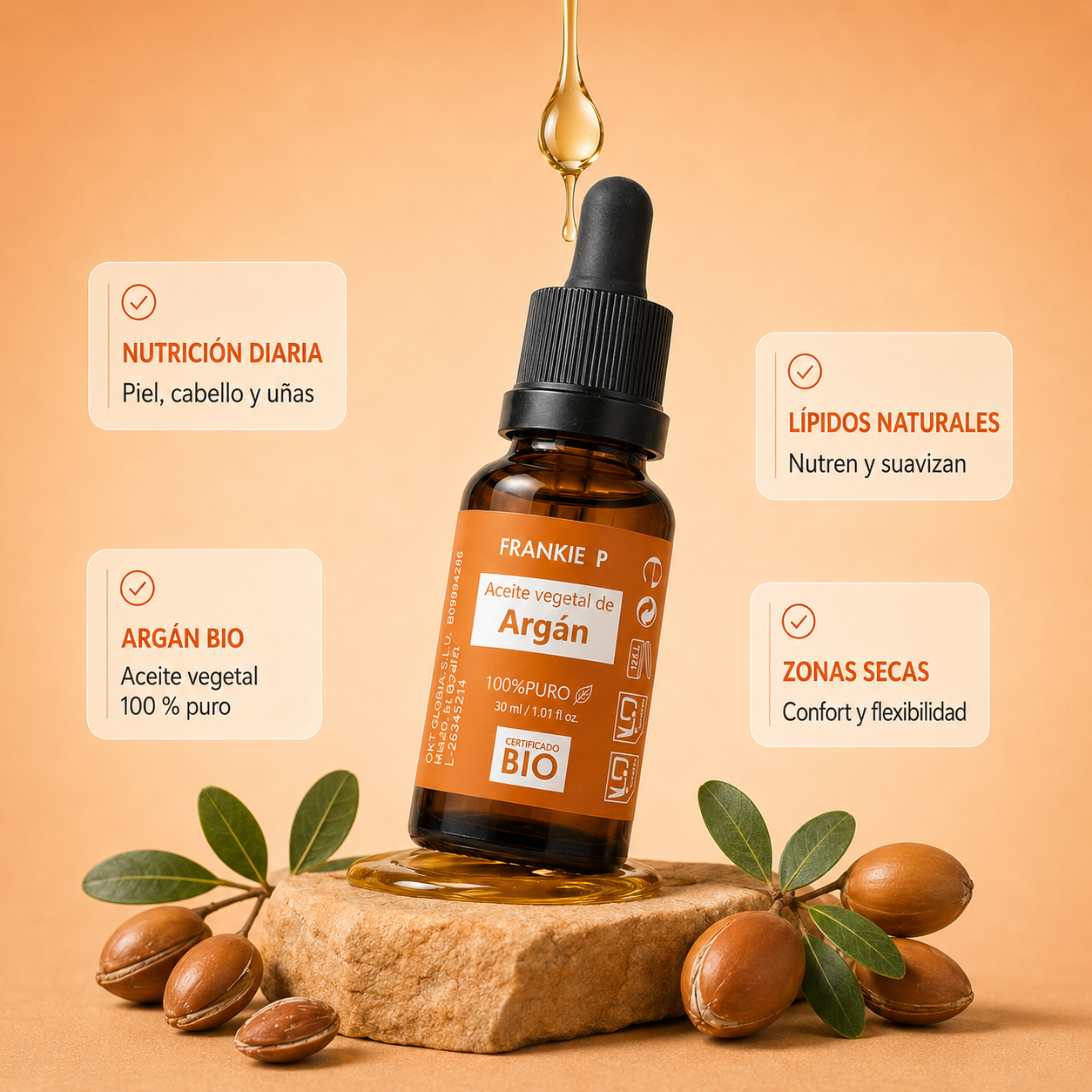 Aceite Vegetal de Argán BIO FRANKIE P - nutrición y usos